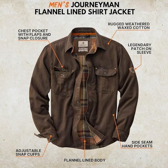 Legendary Whitetails Men’s Journeyman Waxed Cotton Jacket - Tobacco Medium - Picture 3 of 5